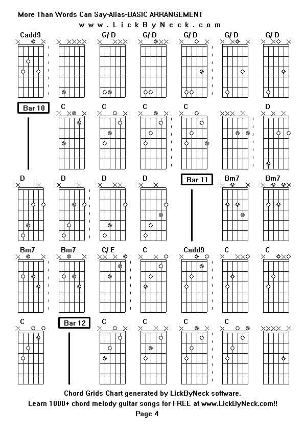 Chord Grids Chart of chord melody fingerstyle guitar song-More Than Words Can Say-Alias-BASIC ARRANGEMENT,generated by LickByNeck software.